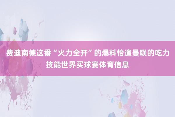 费迪南德这番“火力全开”的爆料恰逢曼联的吃力技能世界买球赛体育信息